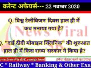 22 November 2020 Current Affairs in Hindi
