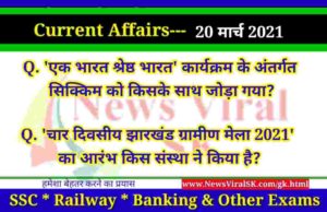 20 March 2021 Current Affairs in Hindi