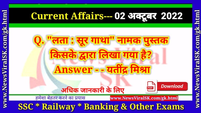 Daily Current Affairs pdf Download 02 October 2022