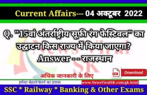 Daily Current Affairs pdf Download 04 October 2022