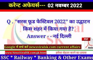 Daily Current Affairs pdf Download 02 November 2022