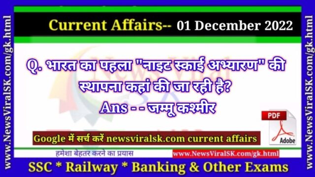 Daily Current Affairs pdf Download 01 December 2022