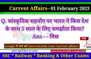 Daily Current Affairs pdf Download 01 February 2023