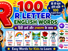 100 R Letter Words with Hindi Meaning and Pronunciation | R से शुरू होने वाले 100 English Words | Kids Vocabulary