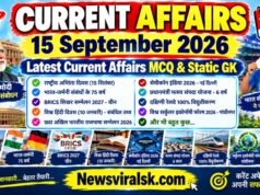 Current Affairs Today | 15 September 2026 Current Affairs | Latest Current Affairs MCQ & Static GK